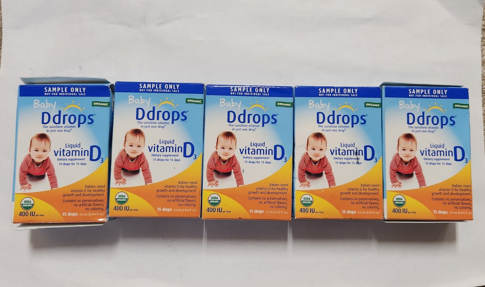 Baby D Drops Liquid Vitamin D3 400 IU 15 Drops Lot Of 5 NIB Exp 09/2027