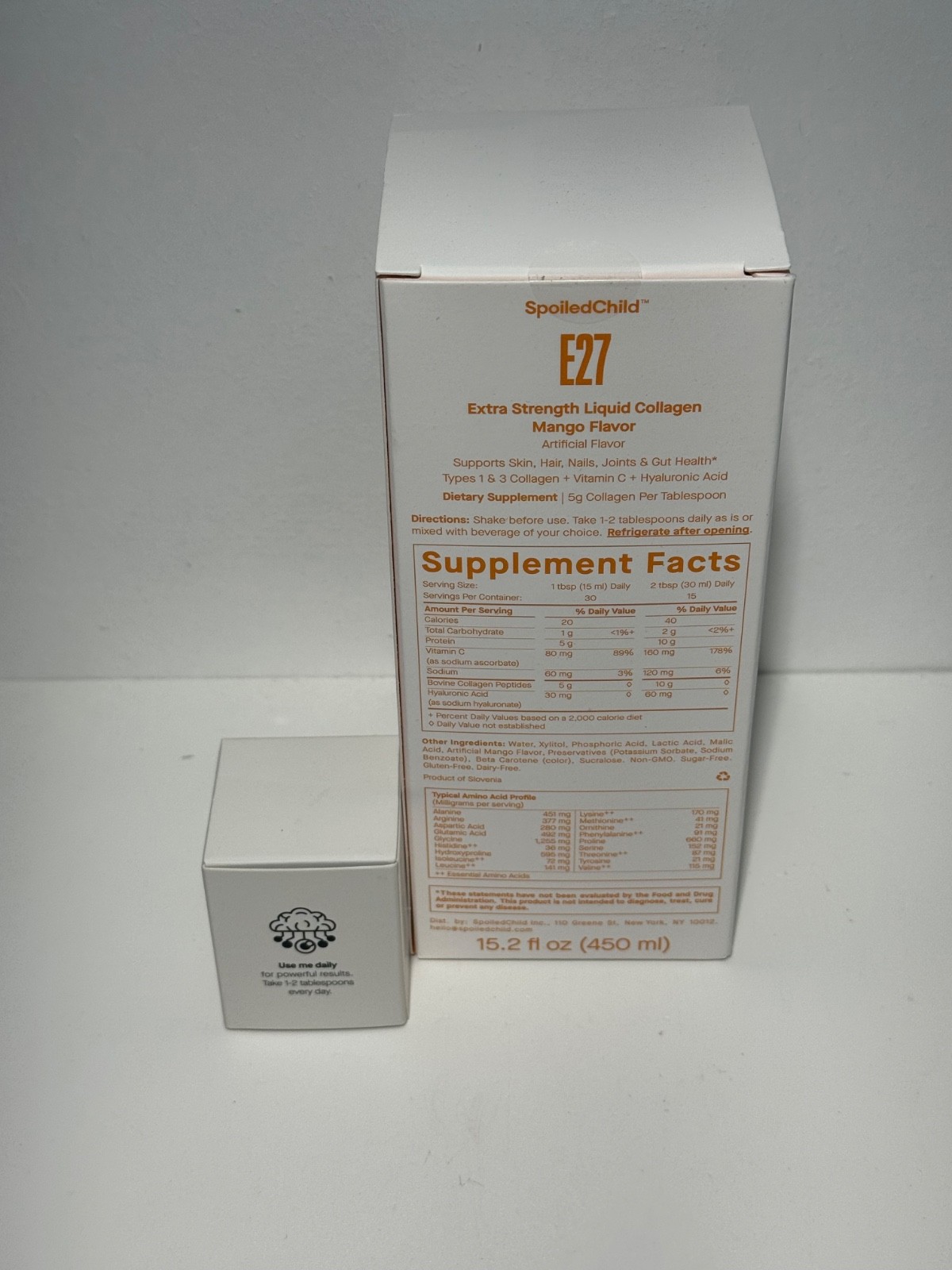 Spoiled child E27 Liquid Collagen- MANGO Flavor- 15.2 oz New PLUS SHOT GLASS