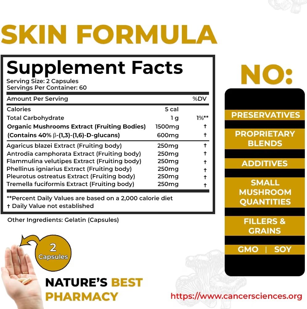Sciences Healthy Living Skin Formula Organic Mushroom 120 Caps