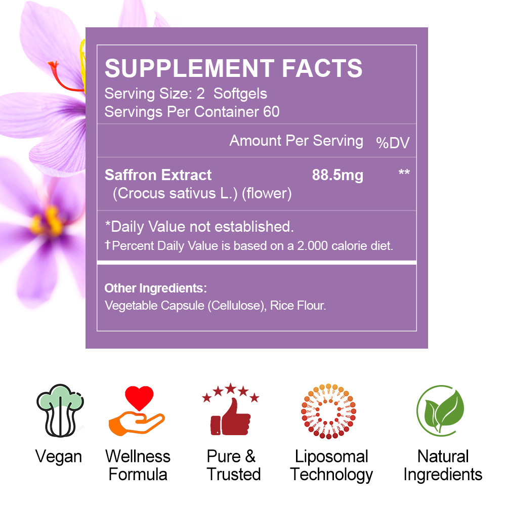 Extra Strength Saffron Extract for Weight Loss, Eye Health and Mood 88.5mg