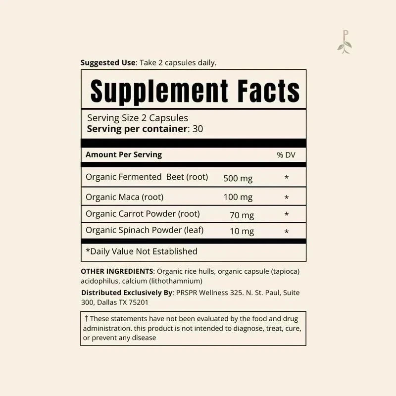 Fermented Beet with Maca by PRSPR Wellness – 60 Vegan Organic Capsules