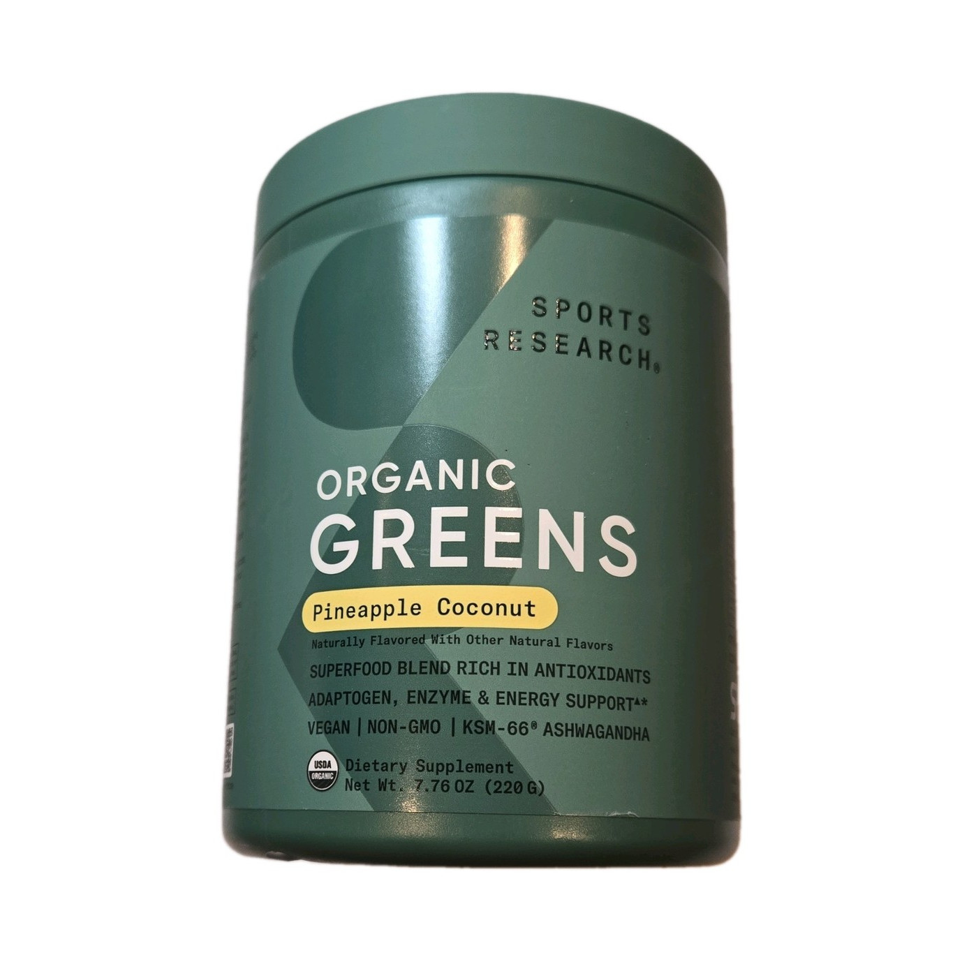Sports Research Organic Greens Powder, Pineapple Coconut, Vegan Non-GMO 7.76 oz