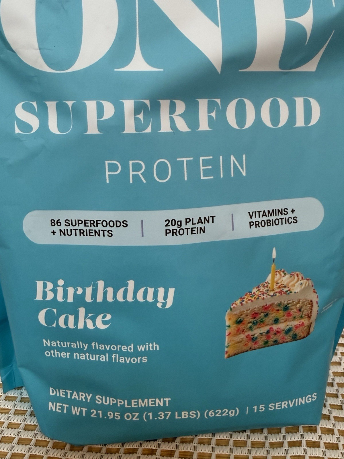 VitaHustle ONE Superfood Protein BIRTHDAY CAKE 1.36 lb 15 Servings PLANT PROTEIN