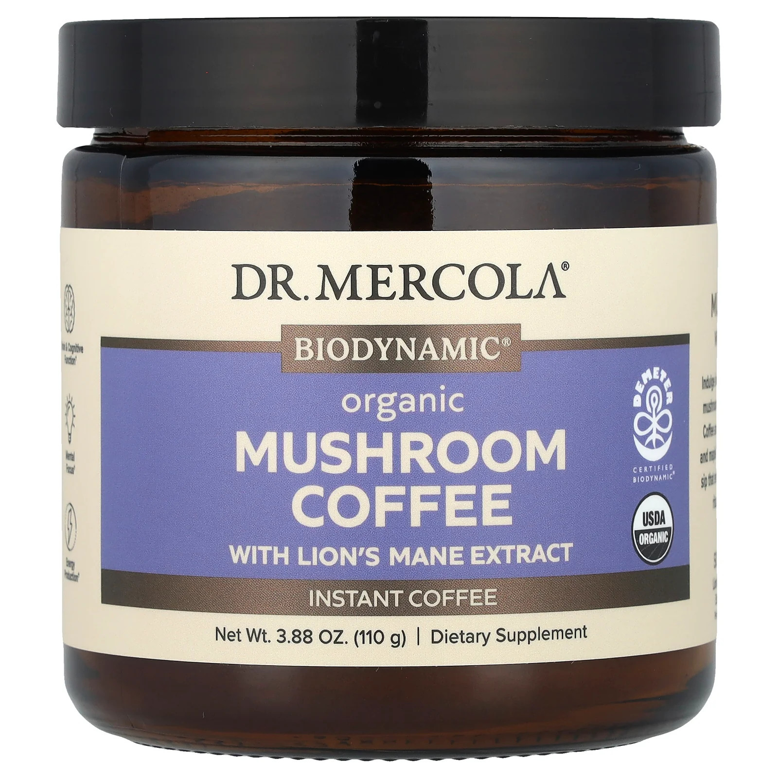 2 X Dr. Mercola, Organic Mushroom Coffee with Lion’s Mane Extract, Instant , 3.