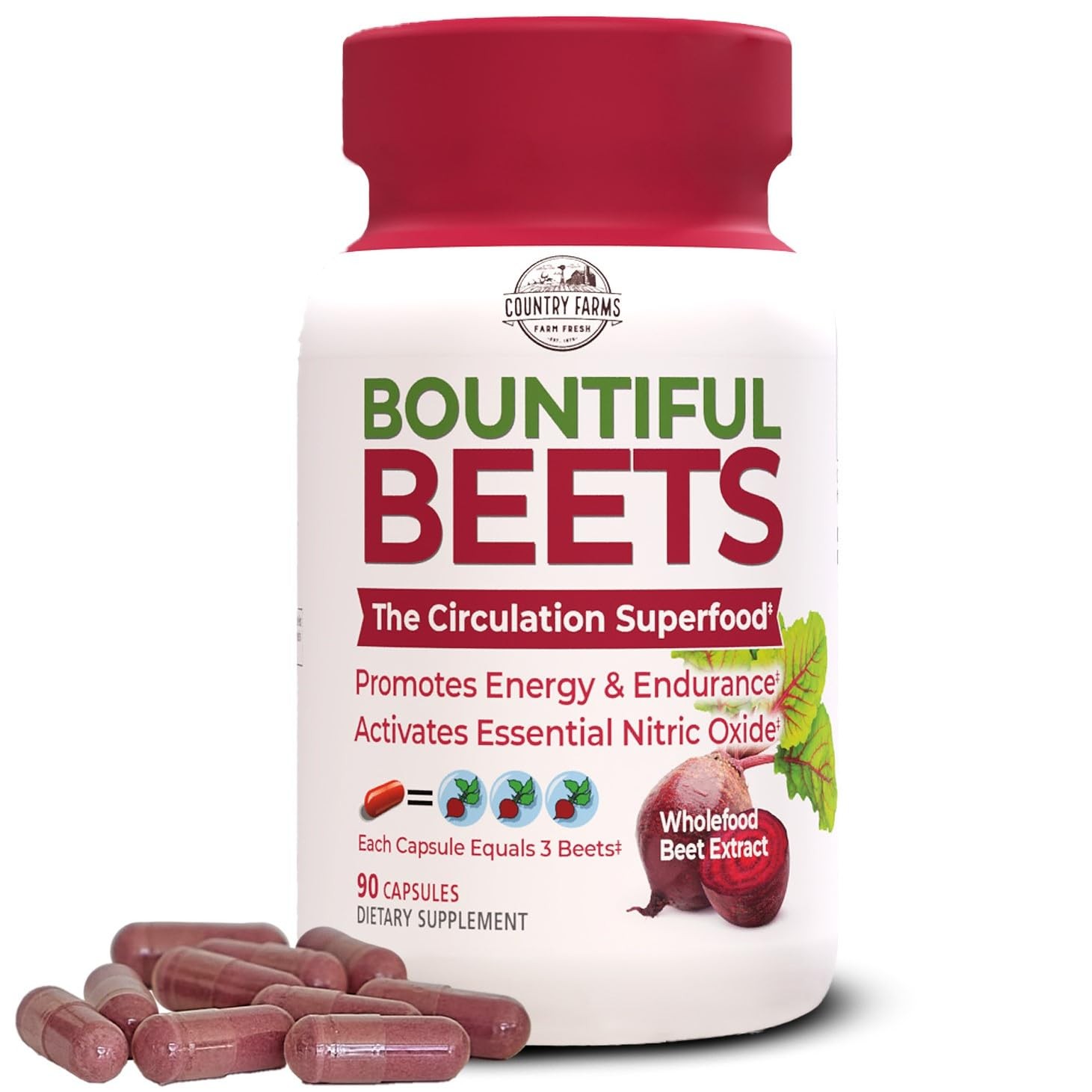 Country Farms Bountiful Beets Capsules, 90 Count (Pack of 1), One Color