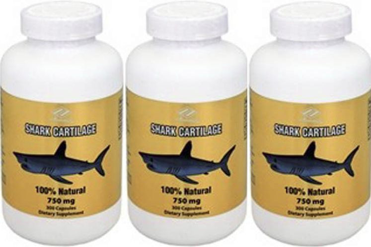 3 bottles 100% Natual Shark Cartilage 750mg 300 Caps x 3 = 900 caps
