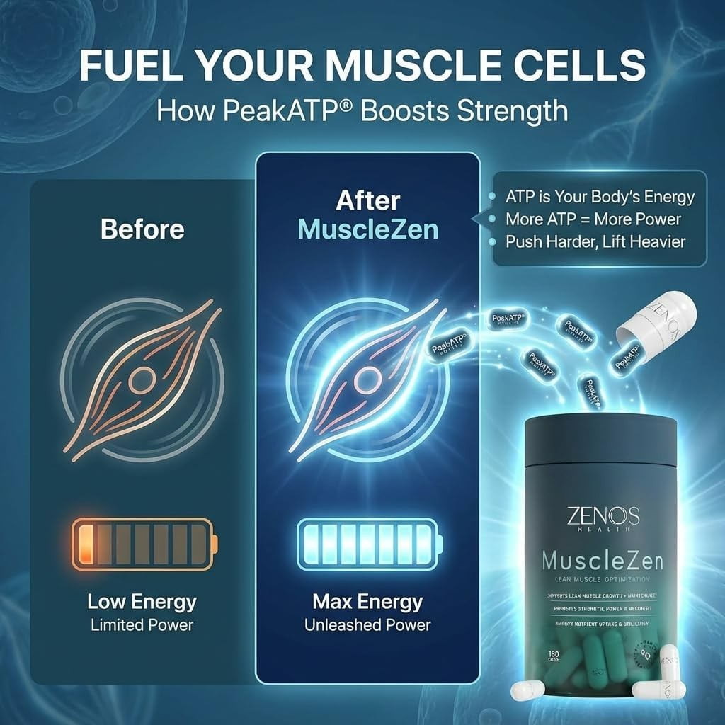 Zenos Health MuscleZen Muscle Builder for Men – ATP Supplements for Strength …
