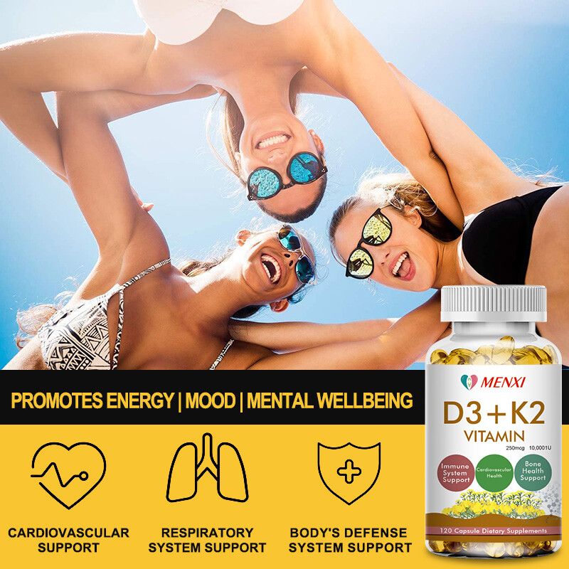 240 Vitamin D3+K2(MK-7)Capsules 250mcg For Immune&Bone Health 10,000IU 2 Bottles