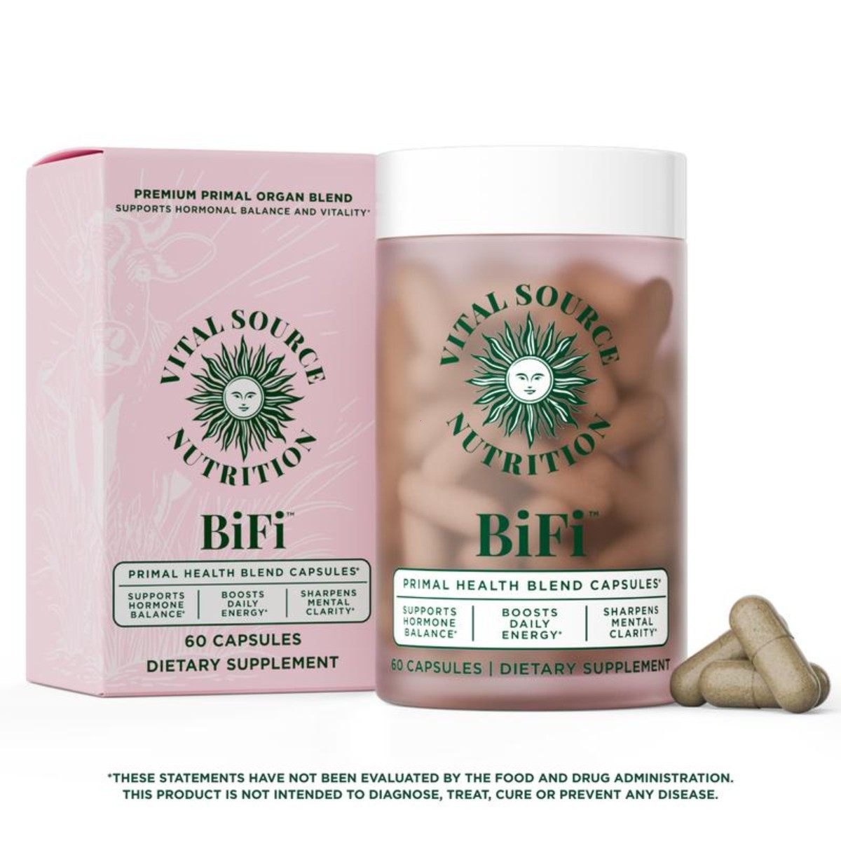 BiFi Grass Fed Bovine Organ Capsules Women Hormone Balance Vitality 60 Caps