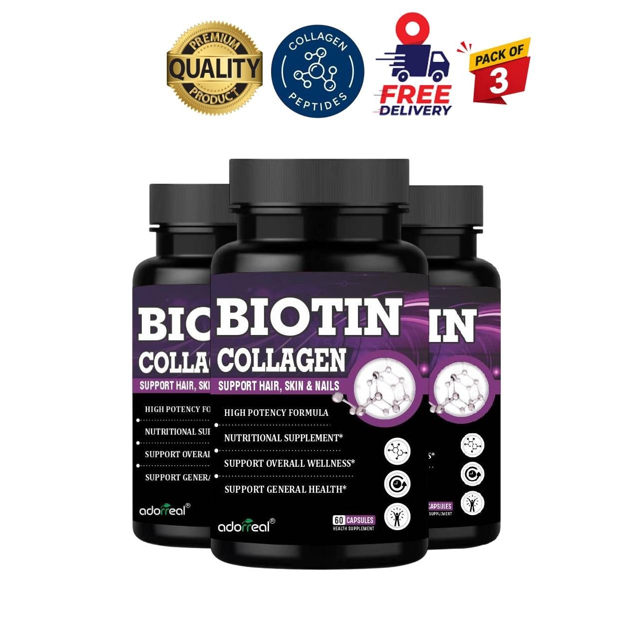 Ador.real Biotin Collagen 60 Caps Pack of 3 Vegan Beauty Support