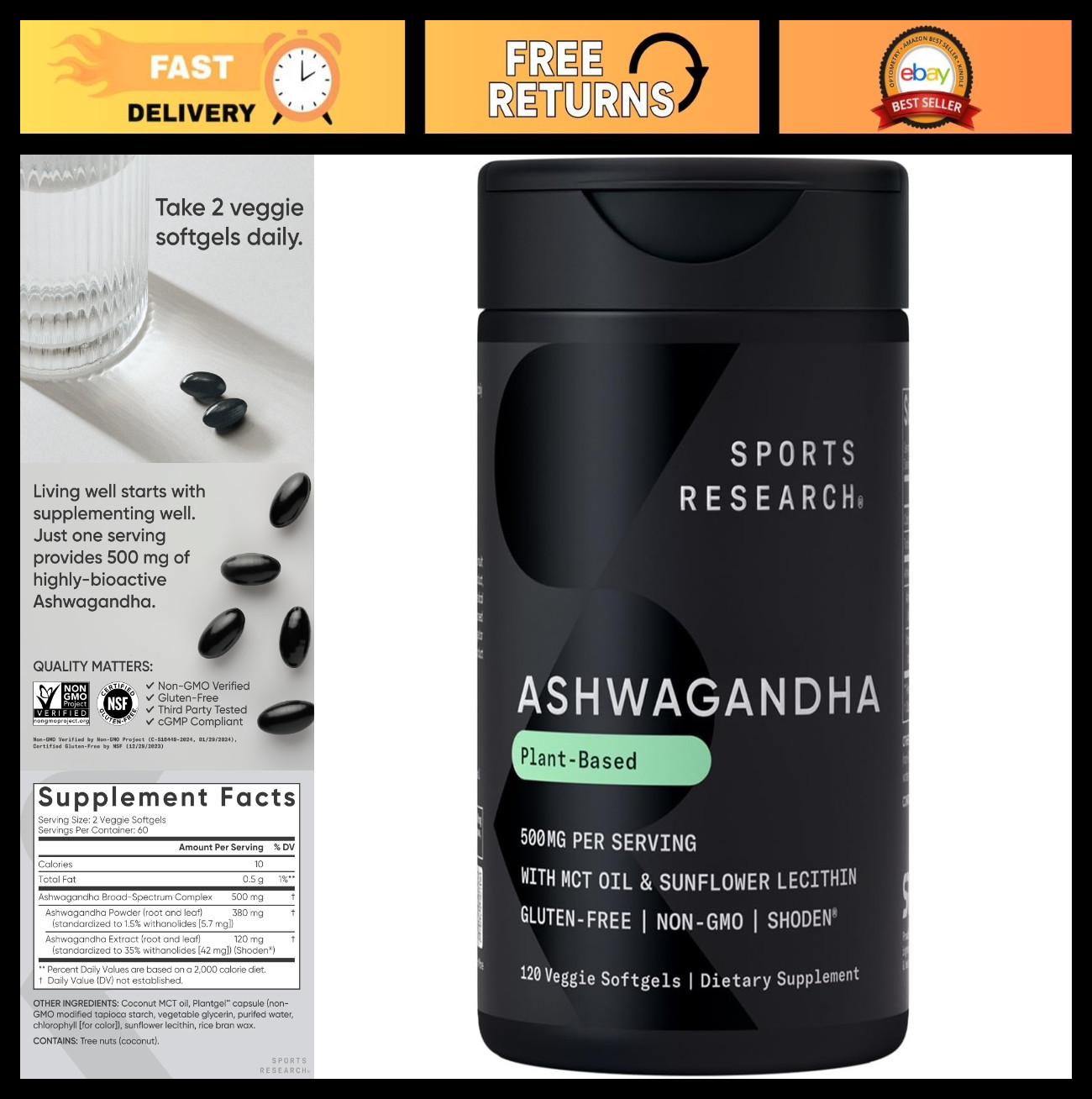 Ashwagandha Softgels with Coconut MCT Oil – Natural Adaptogen for Relaxation, Ca