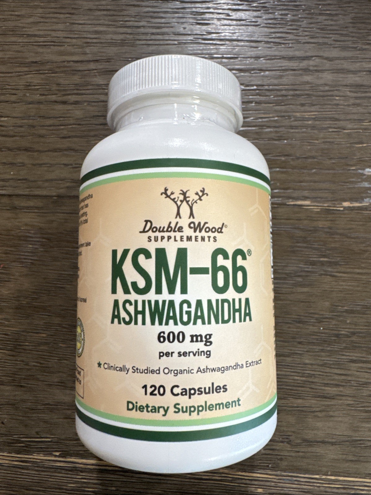 Double Wood Supplements Ashwagandha KSM 66 Organic and 120 Count (Pack of 1)
