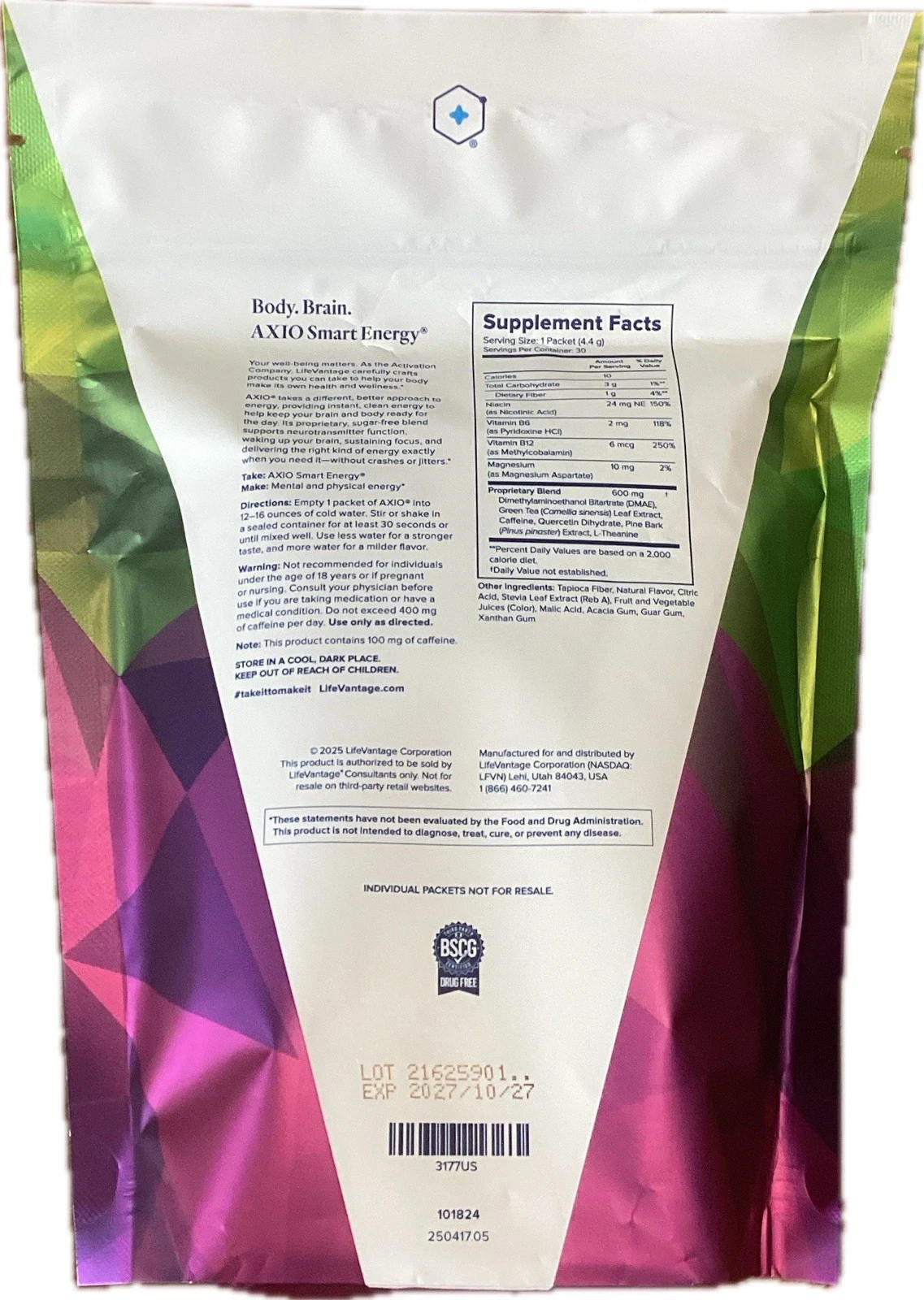 LifeVantage Axio Dragon Fruit 30 Packets – Exp 10/2027 – New! Sealed!