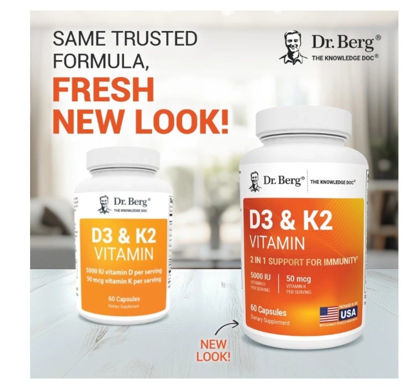 Dr. Berg’s D3 & K2 Vitamin, 5000 IU, 50 mcg per serving, 60 Capsules
