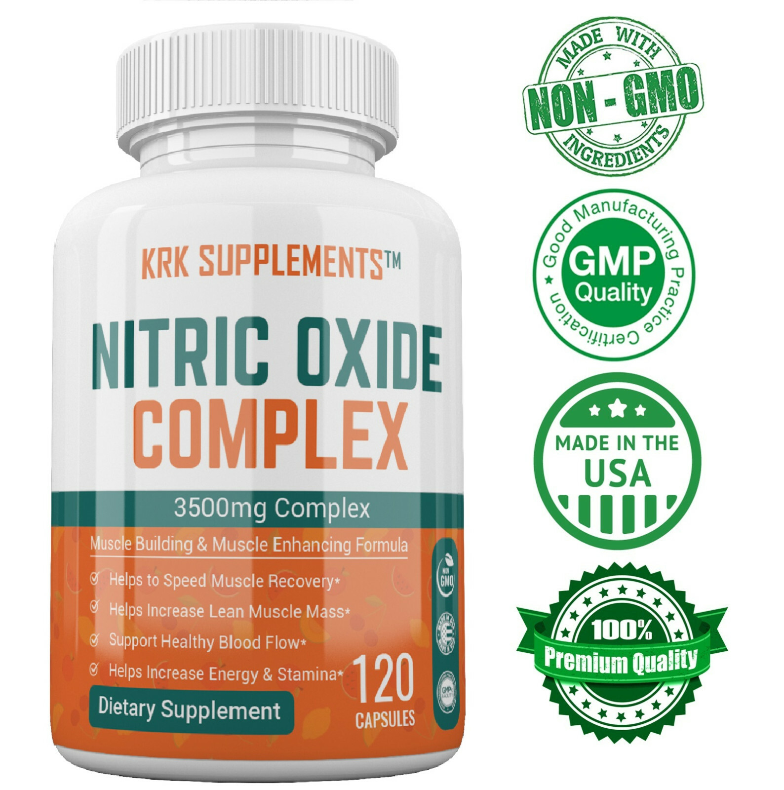 1 Bottle Nitric Oxide Complex 3500mg L-Arginine AAKG Muscle Pump Growth Pills