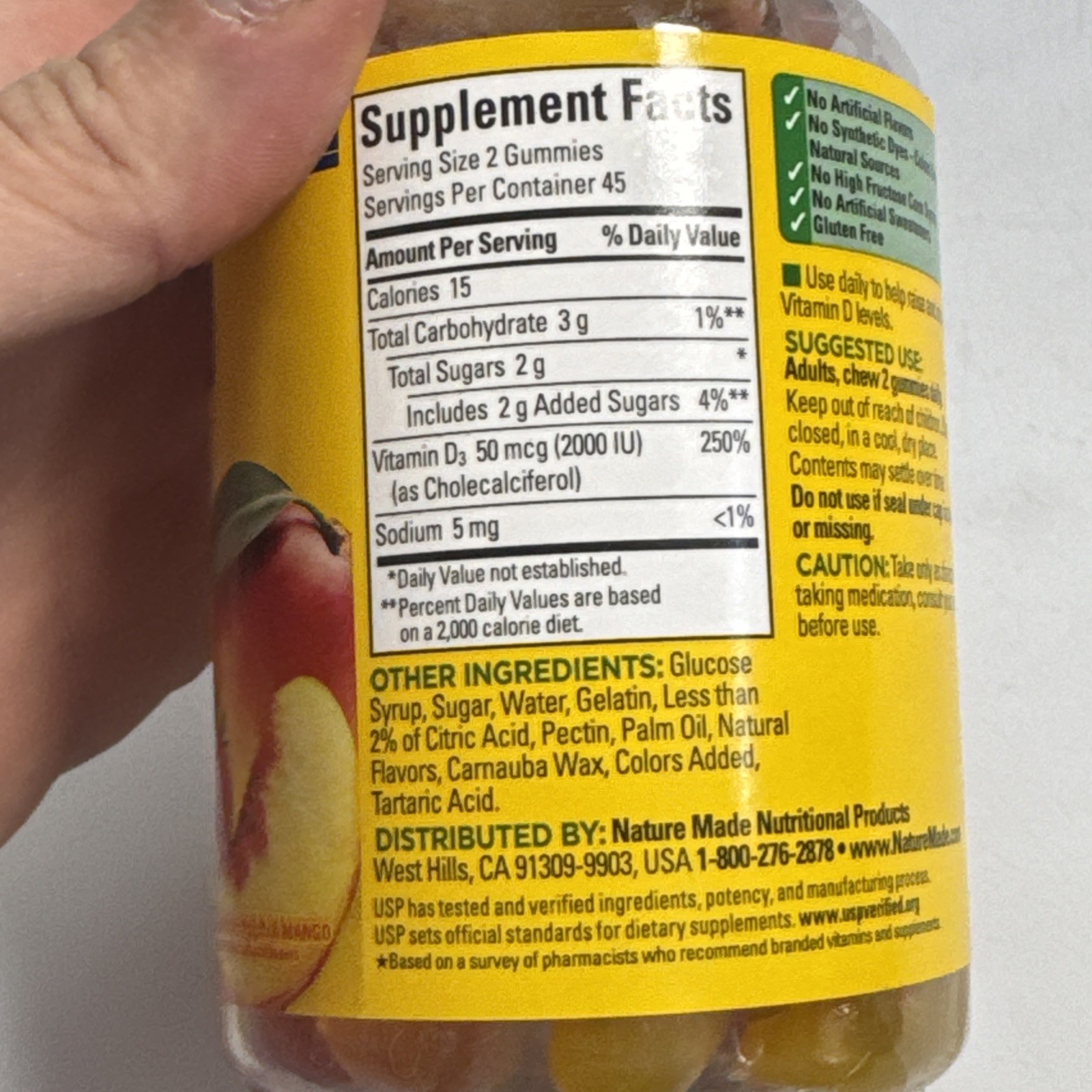Nature Made D3 Gummies Strawberry Peach & Mango 2,000 Iu 50 mcg 90 Gummies 11/26