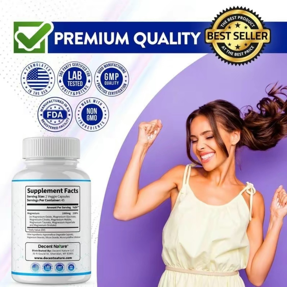 NEW LUXRY Decent Nature Magnesium Complex1000mg-7Elemental Magnesium Capsules