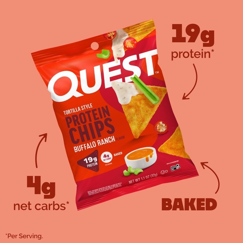 Quest Tortilla Style Protein Chips, Buffalo Ranch Flavor, Baked, 1.1oz Bags 4 Ct