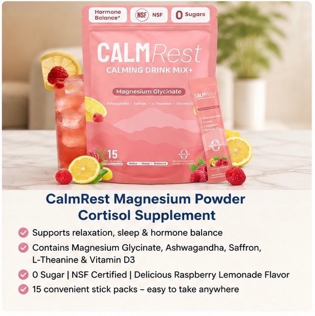 CalmRest Magnesium Glycinate Calming Drink Mix Raspberry Lemonade 15 Packets