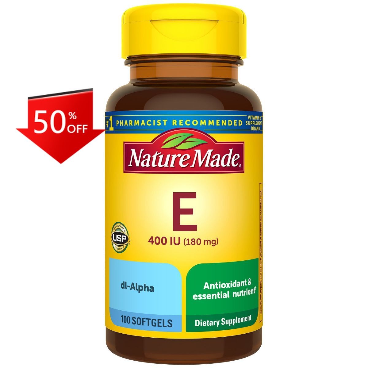 Nature Made Vitamin E 180 mg (400 IU) dl-Alpha for Antioxidant Support, 100ct
