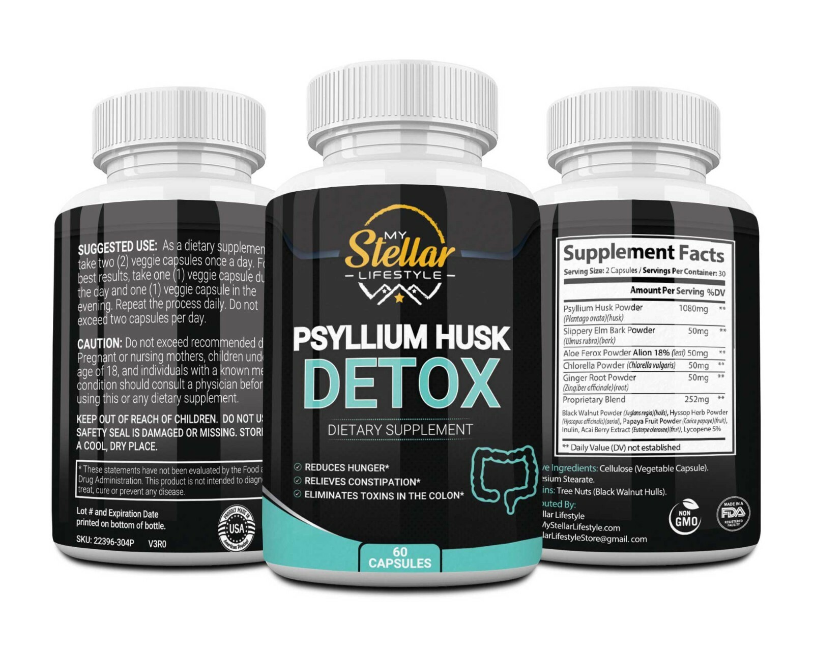 4 Bottles Psyllium Husk Detox by My Stellar Lifestyle – 60 Capsules x4