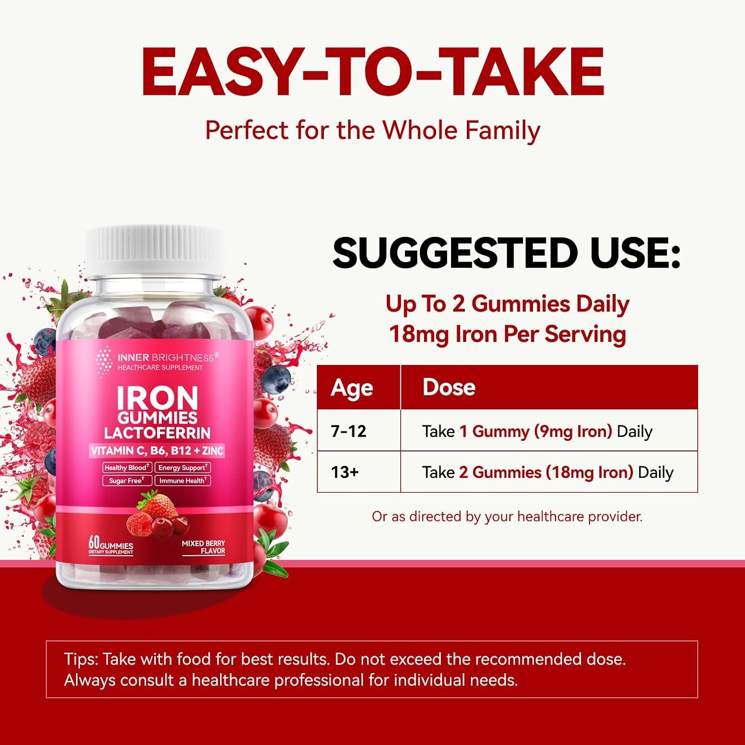 Iron Supplement Gummies with Lactoferrin, Vitamin C, B6, B12 & Zinc – Gentle, Ve