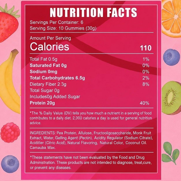 Protein Gummies for OAKA Vegan Protein Gummies Line, Mixed Berries Flavor