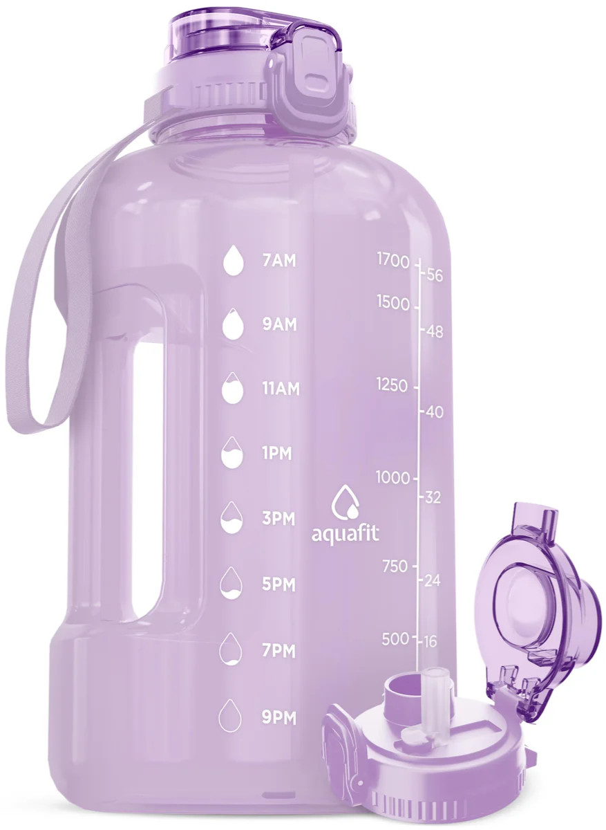 AQUAFIT 64 oz Water Bottle with Time Marker, BPA Free Half 64 Ounces, Lilac 64oz