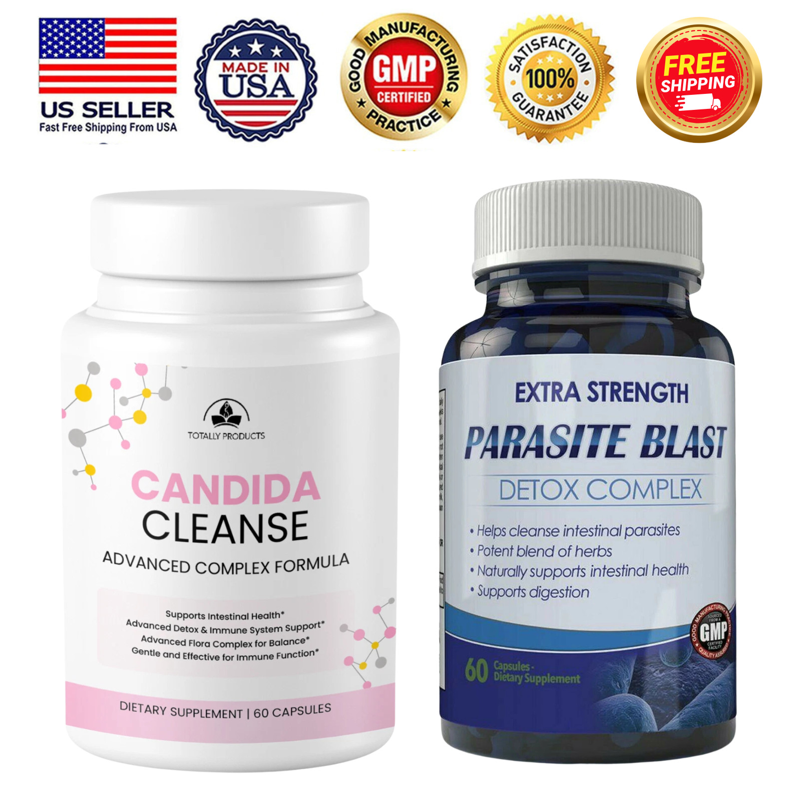 Candida Cleanse Gut Detox Immune Health & Parasite Blast Intestinal Supplements