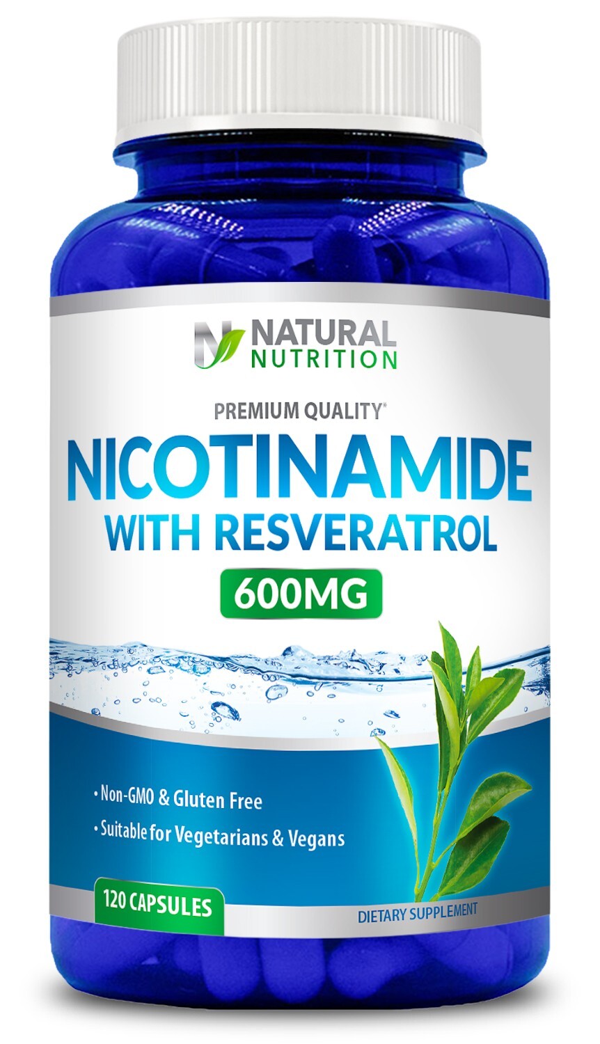 Nicotinamide with Resveratrol 600mg Vitamin B-3 – 120 Veggie Caps Free SHIPP