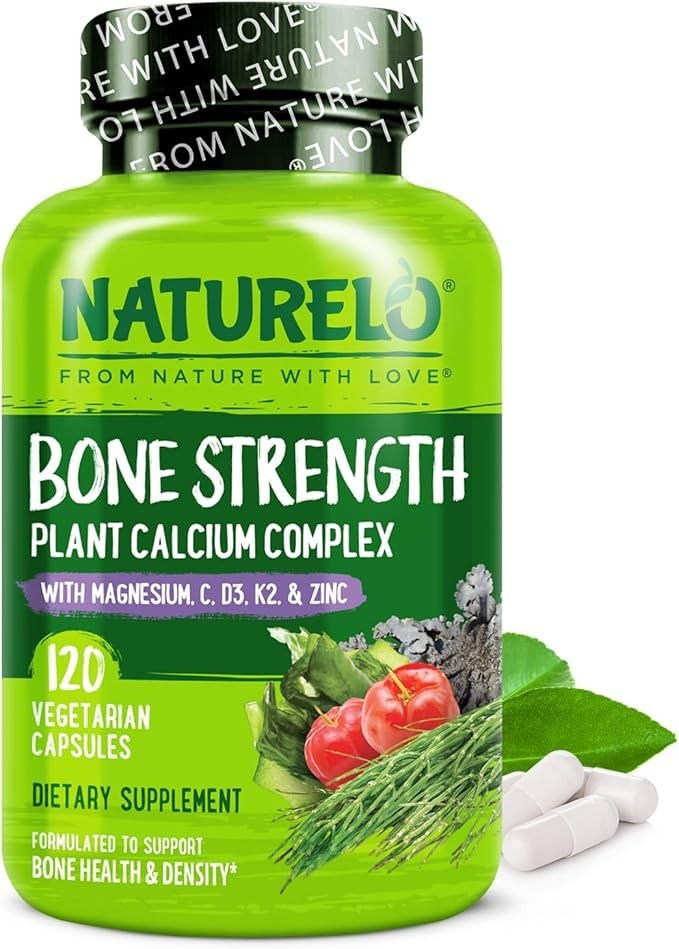 NATURELO Calcium for Bone Strength – 120 Capsules | Plant-Based Calcium |