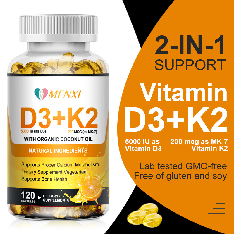 Vitamin D3 with K2 D3 5000IU and K2 200mcg High Strength 1-4* 120 Vegan Capsules