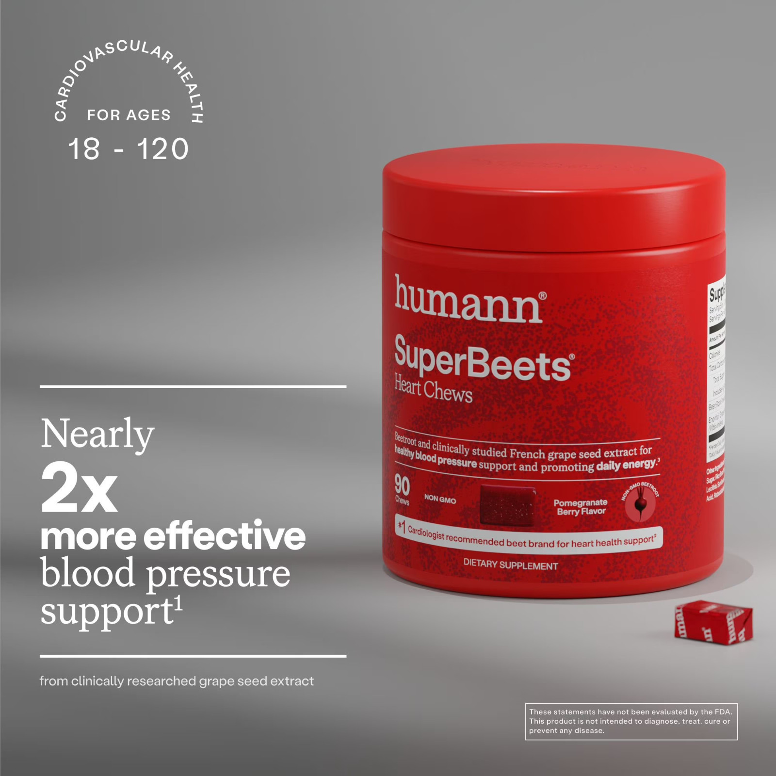 Humann SuperBeets Heart Chews, Pomegranate Berry 90 ct.(pack of 2)