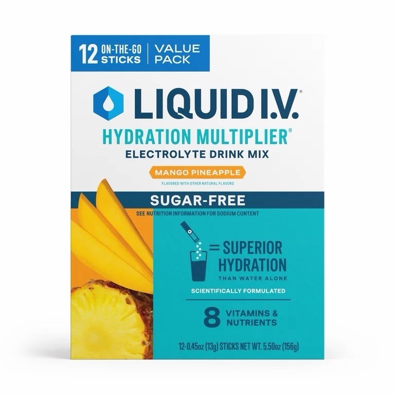 Liquid IV Sugar Free Mango Pineapple Electrolyte Powder Drink Mix, 12 Count