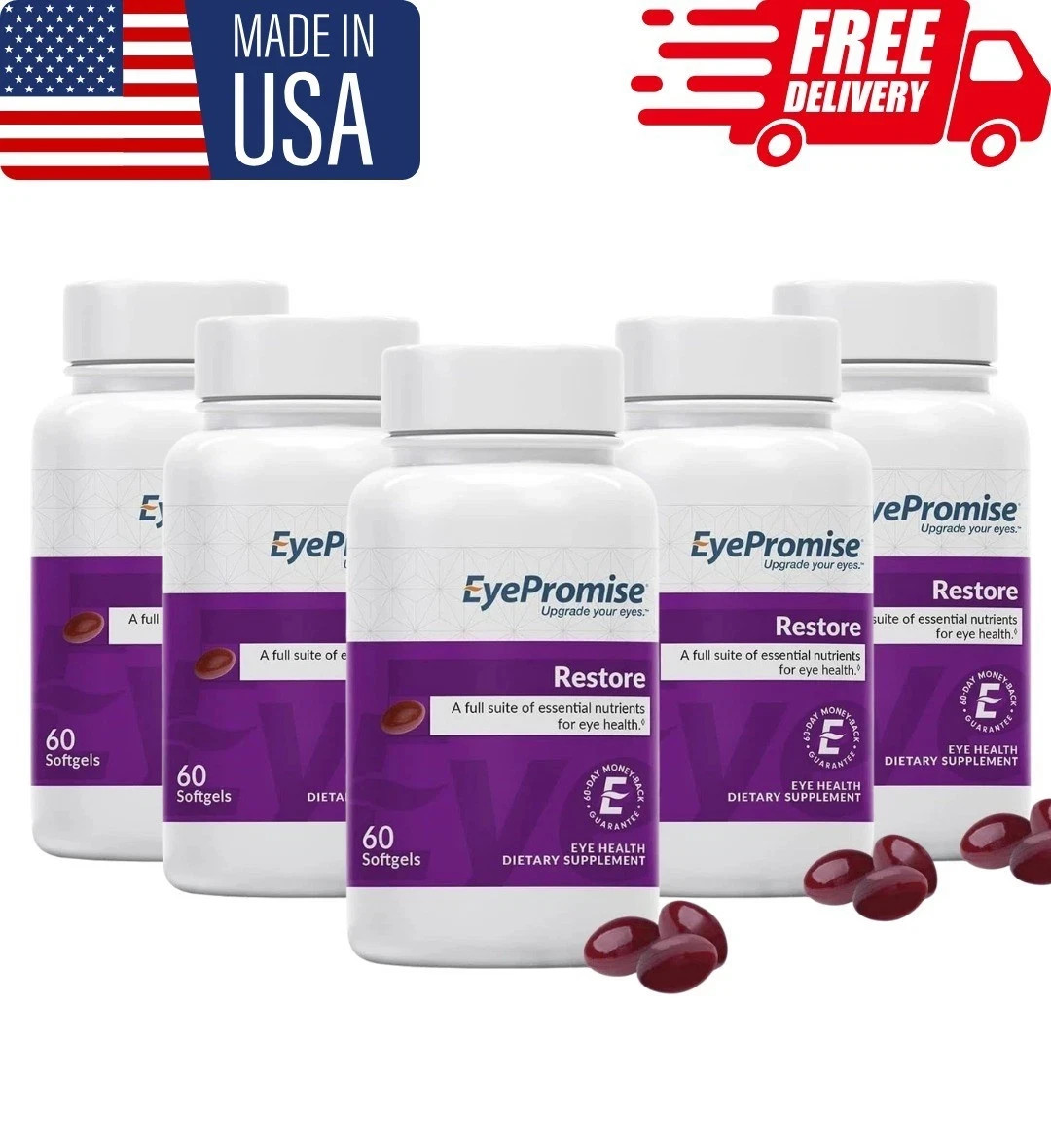 Pack of 5 EyePromise Restore Macular Health Supplement 180 Softgels NEW