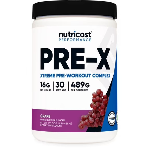 Nutricost Pre-X Extreme Pre-Workout Powder Grape 30 Serv Gluten Free Non-GMO