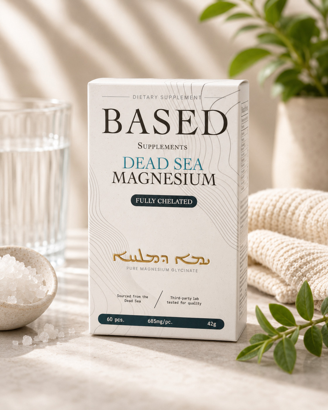 Based Supplements Dead Sea Magnesium Glycinate Fully Chelated 60 Capsules
