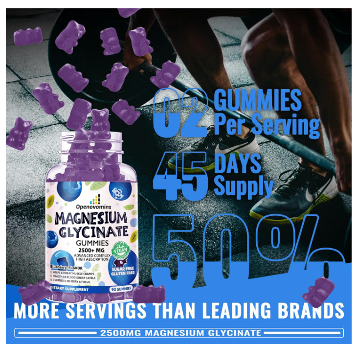 Magnesium Glycinate Gummies 2500mg – Sugar Free Magnesium Potassium Supplement w