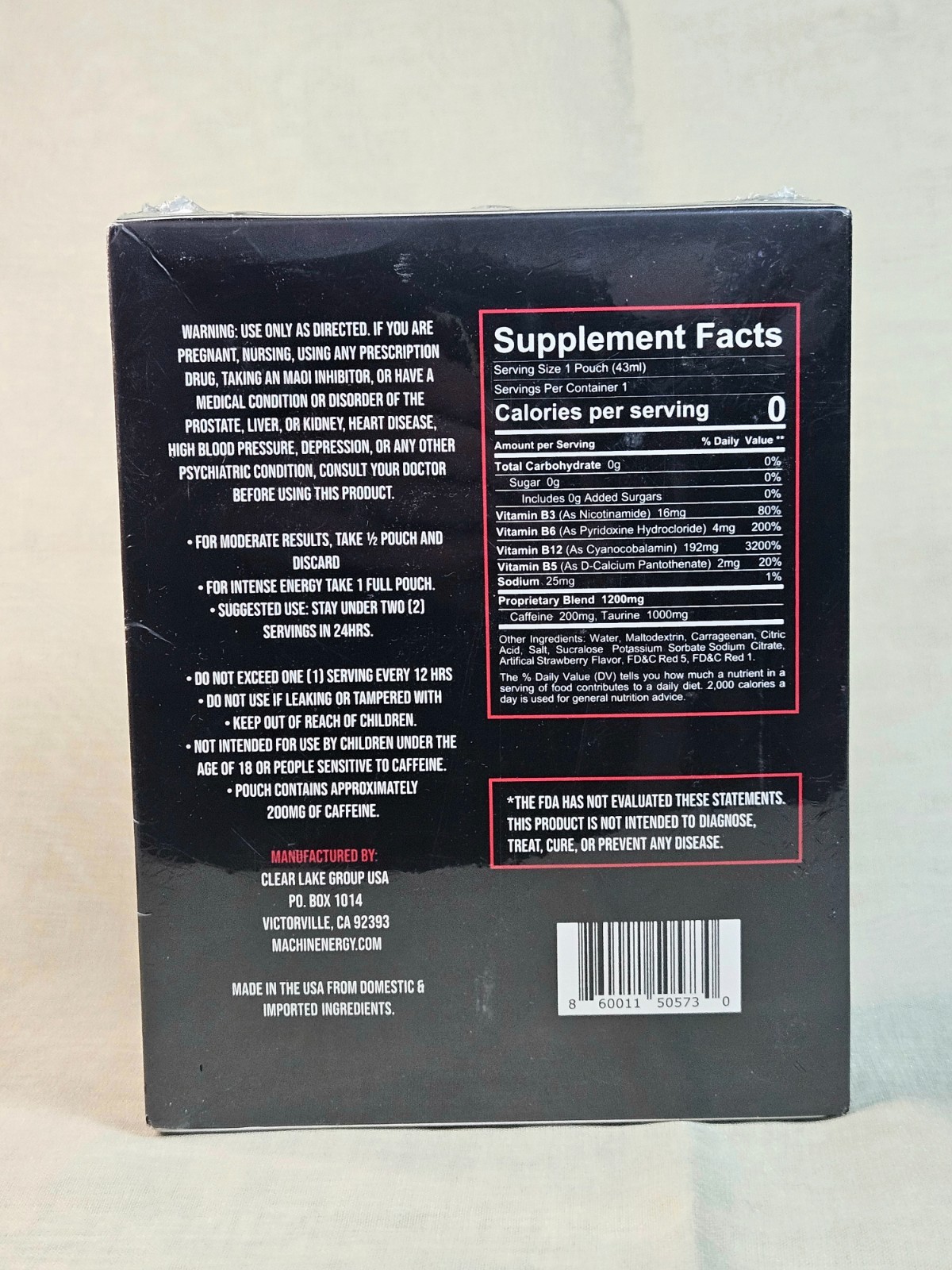 20 Pack MACHIN Ready to Drink Energy Shot Pouches (Strawberry Lightning) 1.45oz