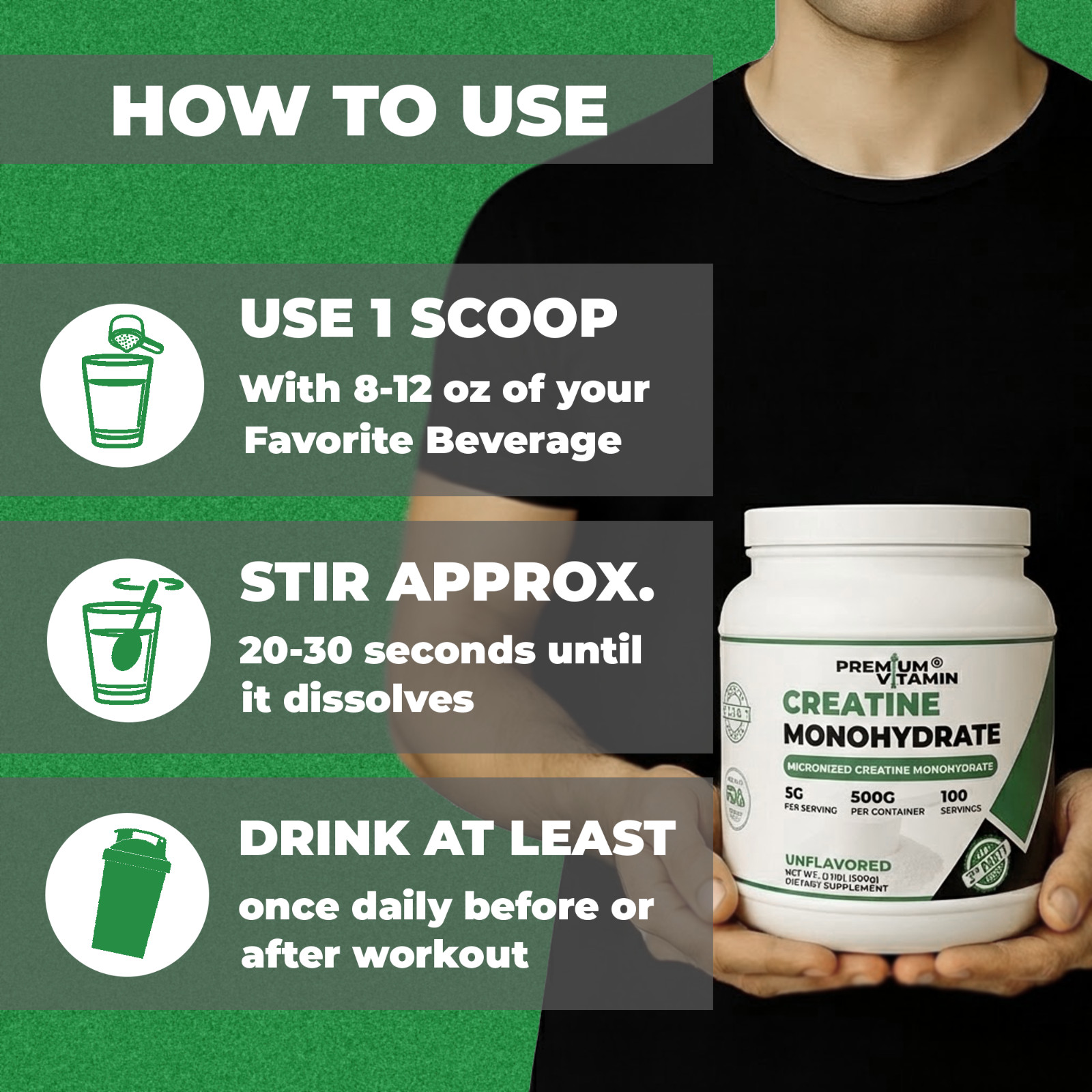 Creatine Monohydrate Powder 5000mg – 5 Grams Per Serving
