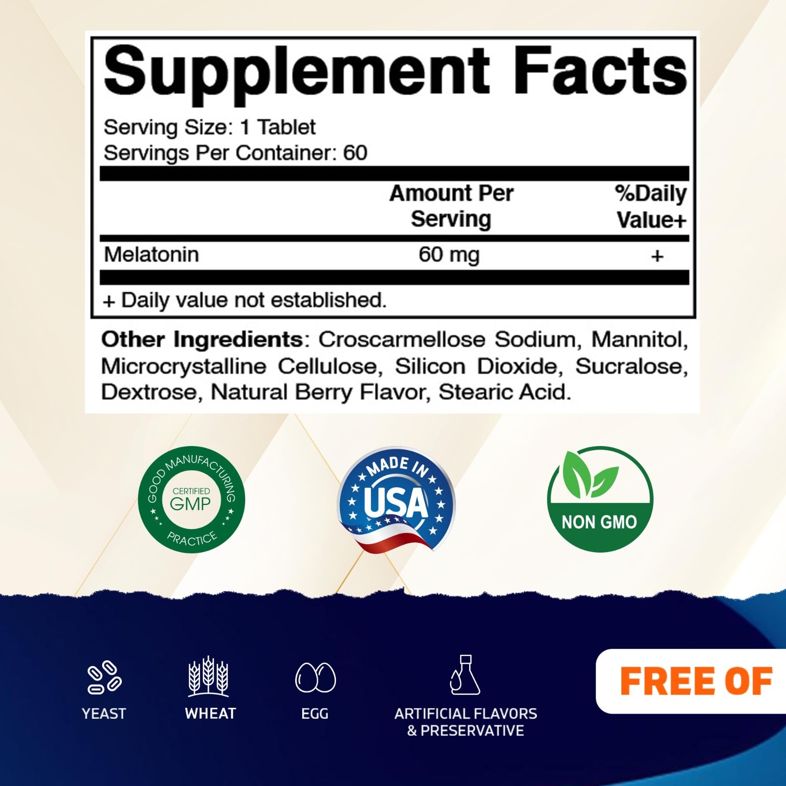 Melatonin 60mg Fast Dissolve Tablets – Vegan Berry Flavor, Non-GMO, Gluten-Free