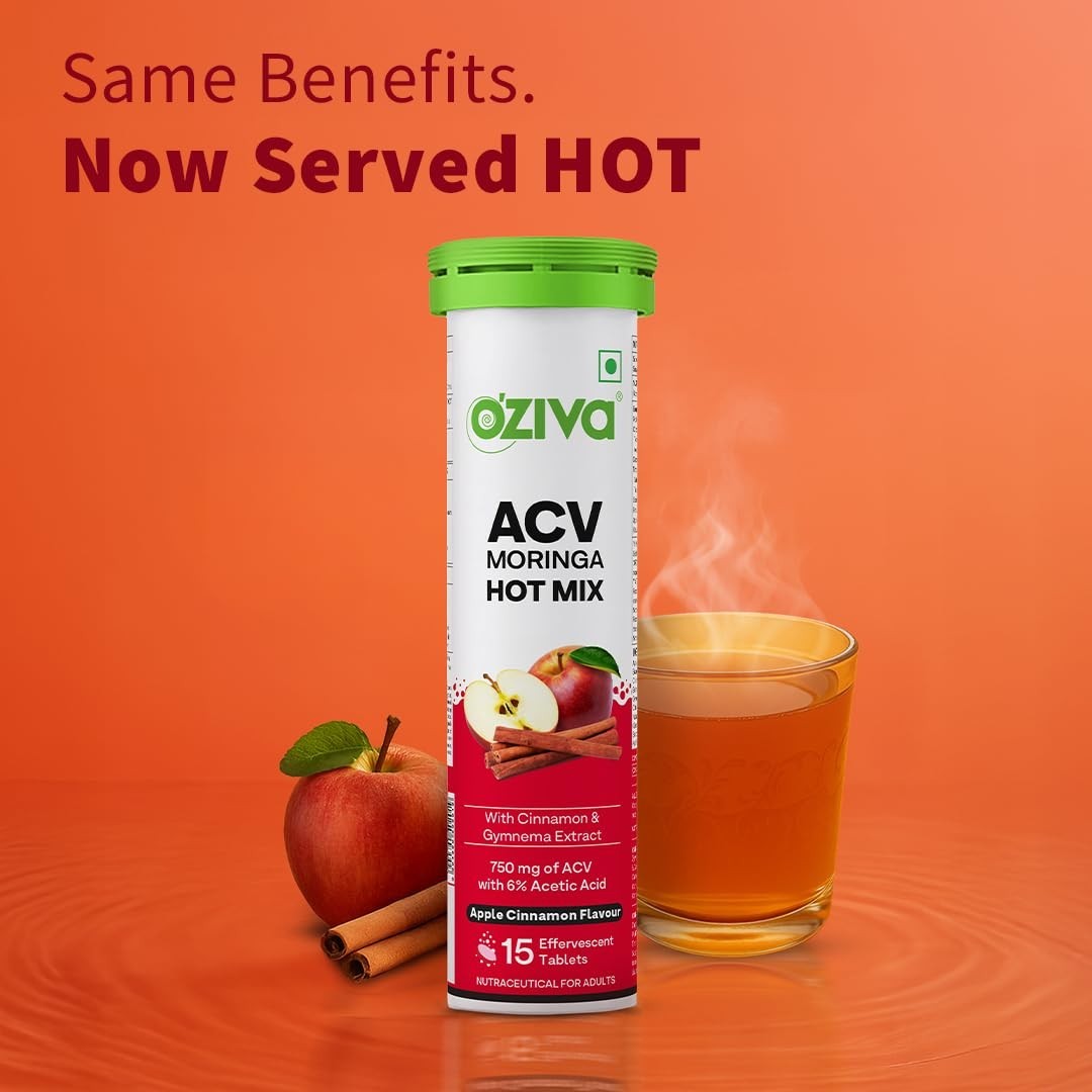 OZiva ACV Moringa Tablets Effervescent Apple Cinnamon 30 Tablets 2 Pack