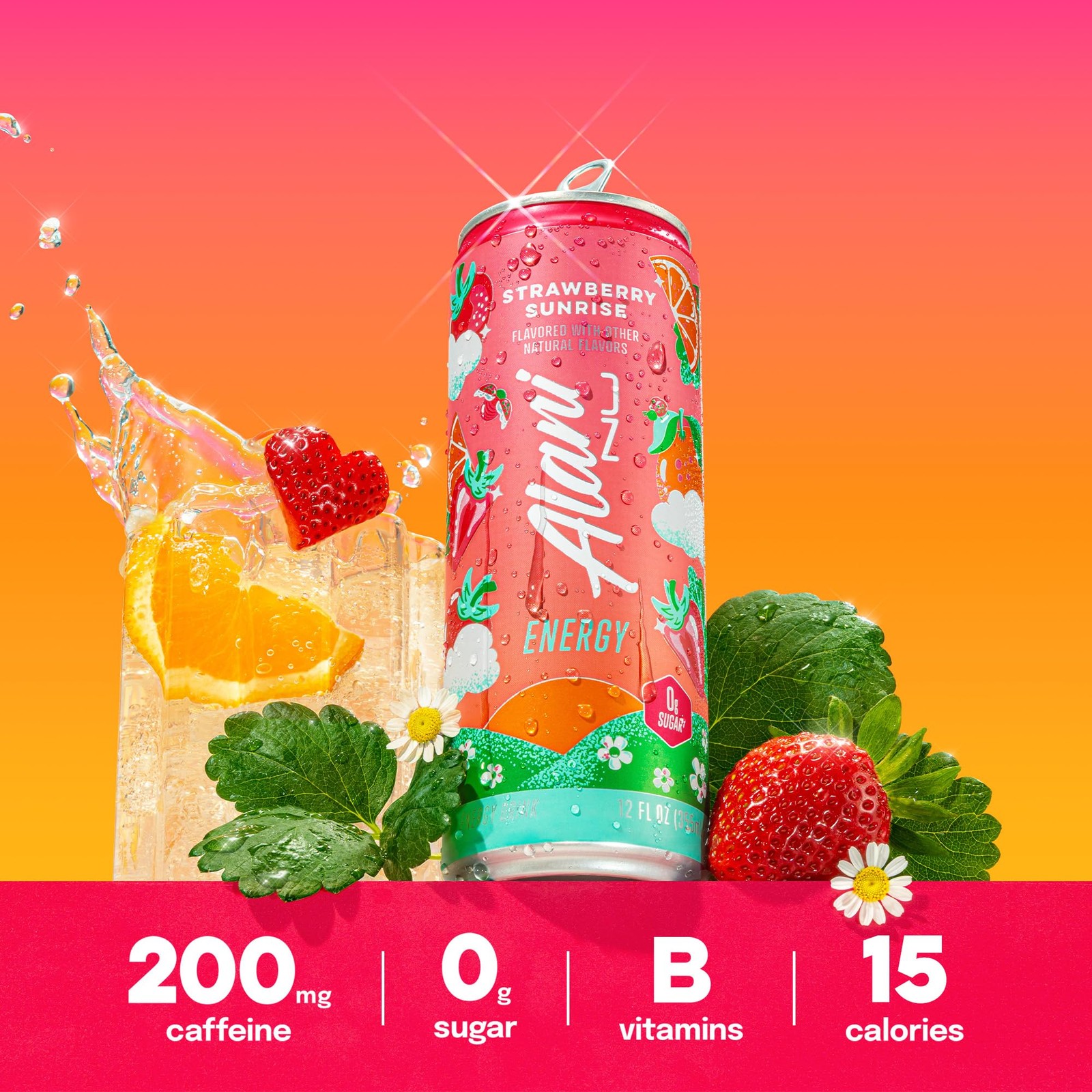 Alani Nu STRAWBERRY SUNRISE Sugar Free, Low Calorie Energy Drinks, 200mg Caff…