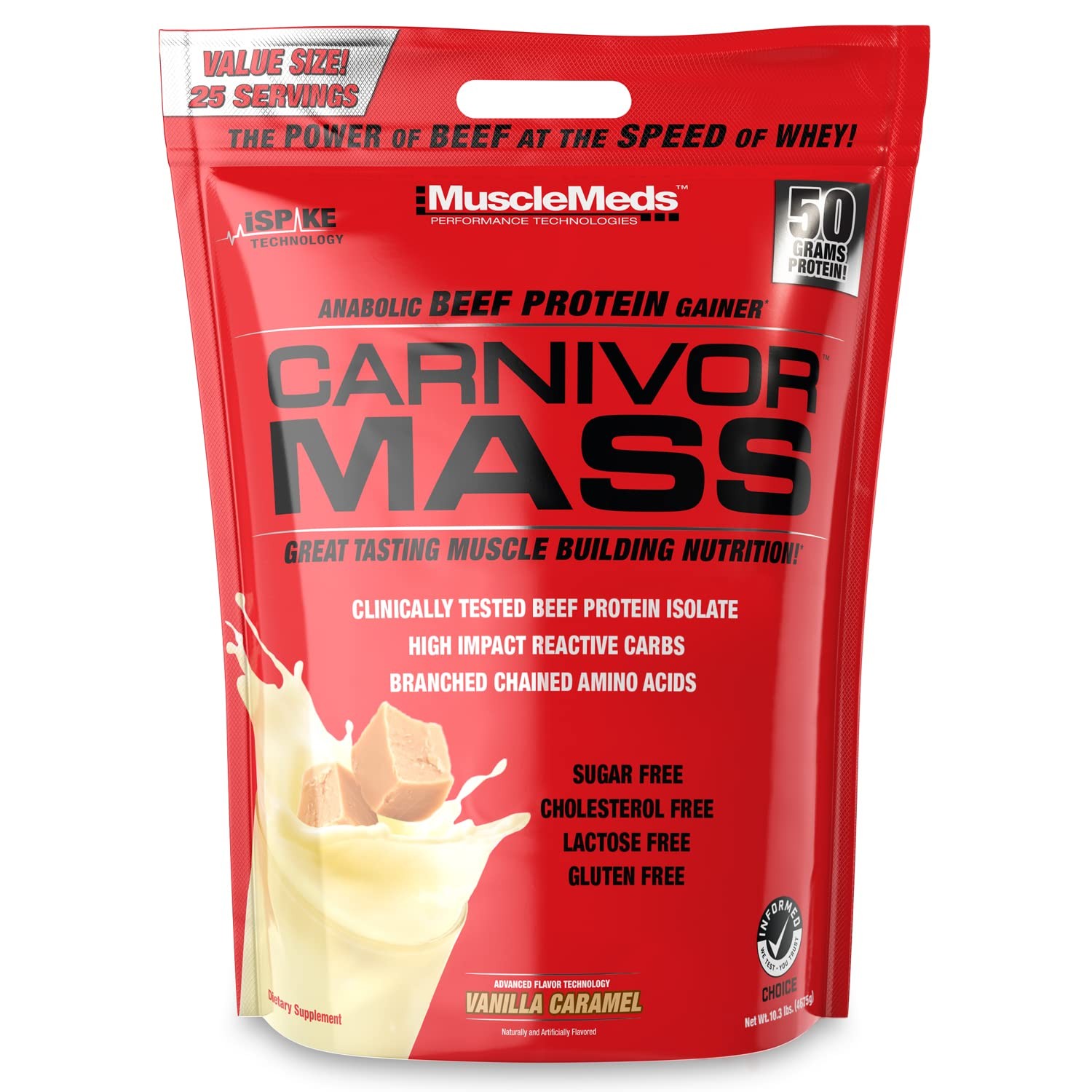 Protein Powder Gainer Anabolic Beef Vanilla Caramel 10 Pound MuscleMeds Carnivor