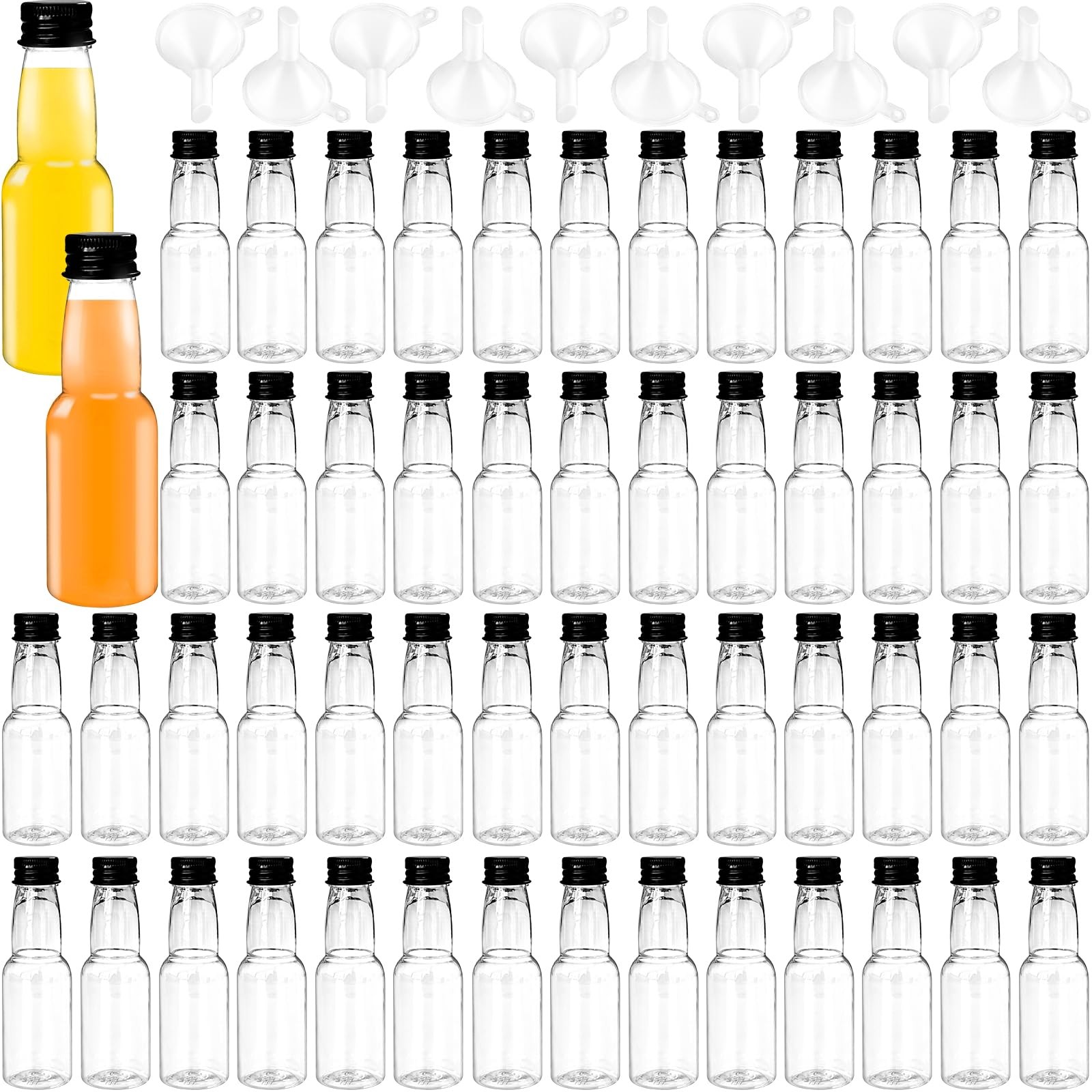 50 Pack 1.7oz Mini Liquor Bottles,Plastic Shot Bottles with 50 Pack, clear