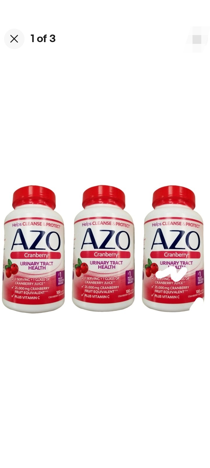 AZO Cranberry Softgels Maximum Strength 100ct ( 3 pack ) — NEW LOOK!