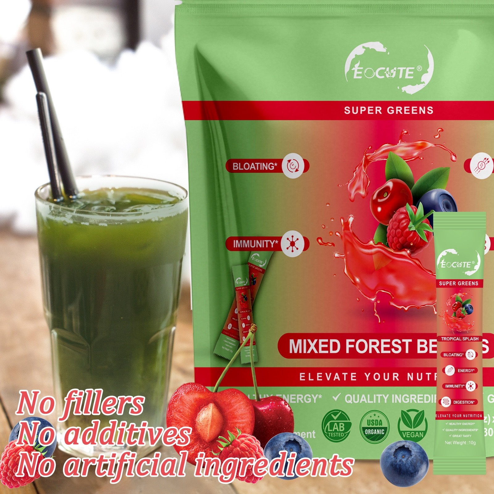 Super Greens Powder Reduce Bloat Digestive Health & More 3 flavors-30 packets