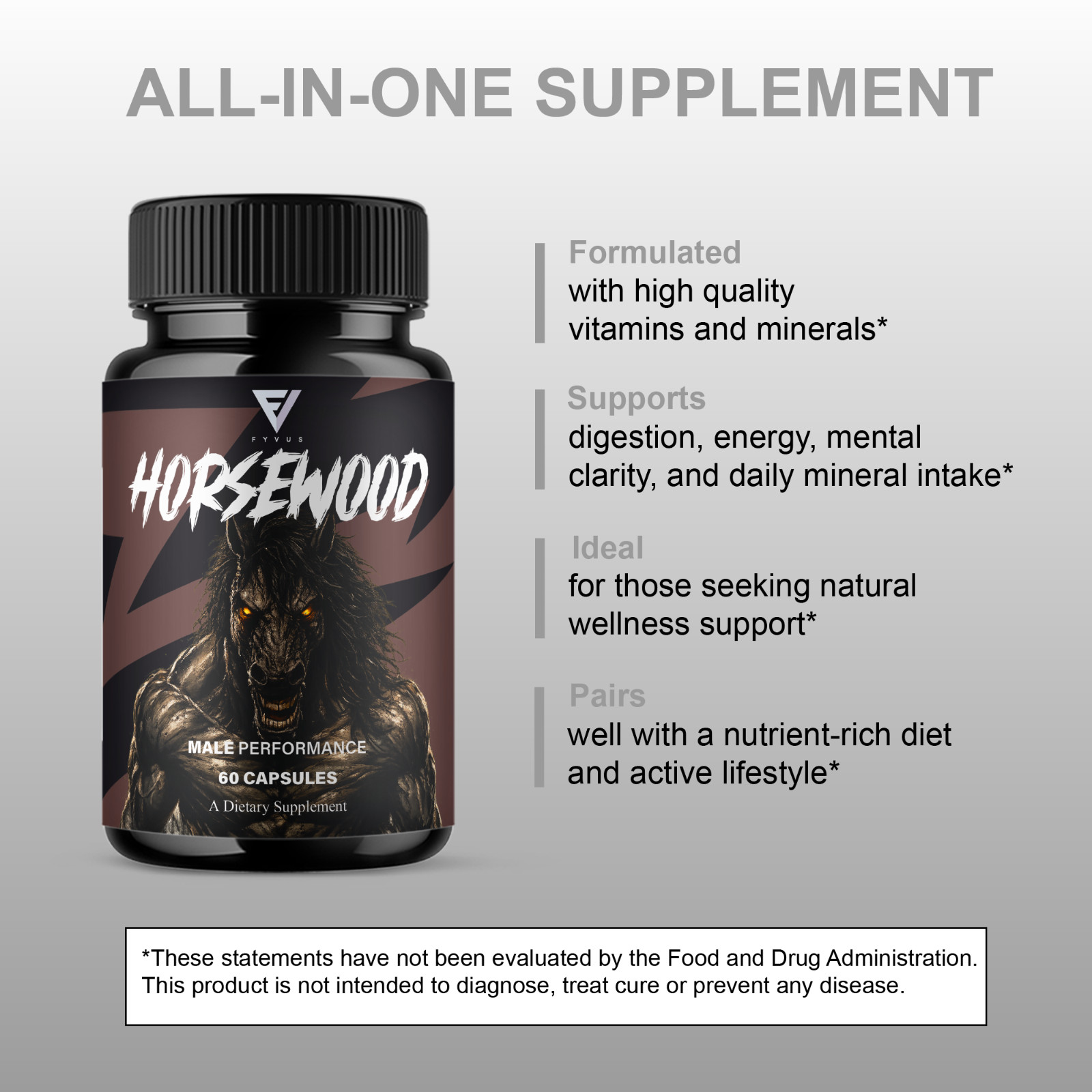 Horsewood Male Support Supplement, Horse Wood Male Pills (60 Capsules)