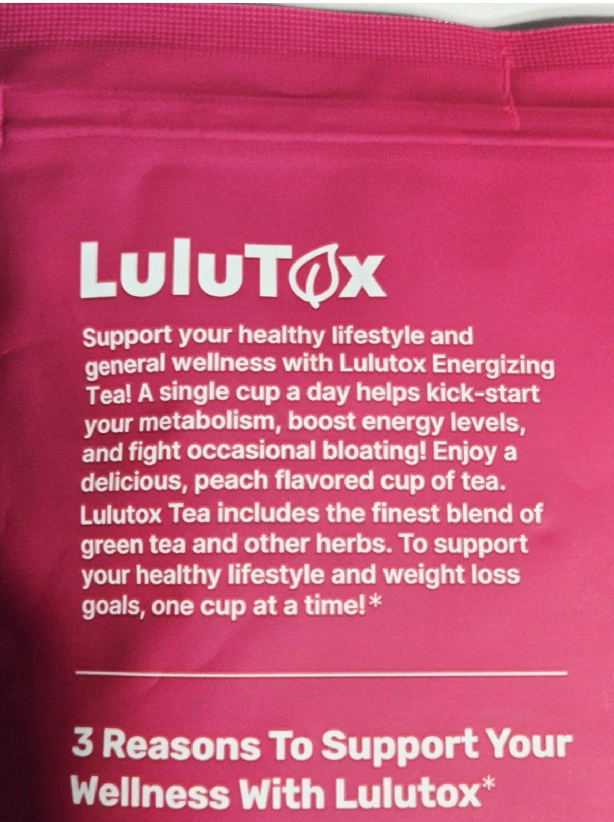 LuluTox Detox Energizing Tea Peach Flavor Vegan Gluten-Free 2.24 oz. 06-2028 Exp