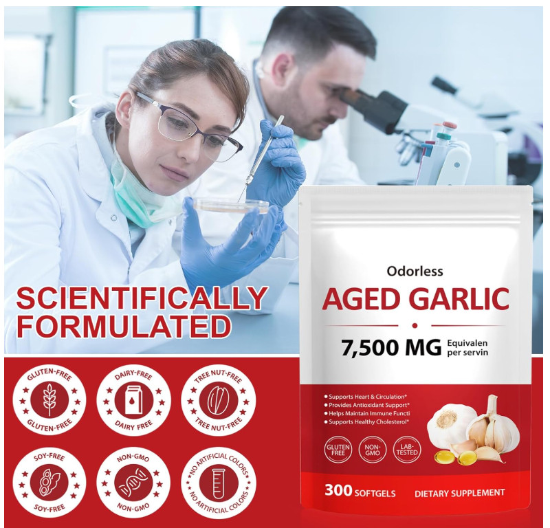 2 Pack Aged Garlic Extract 7500mg Odorless Garlic 300 Softgels Heart Immune